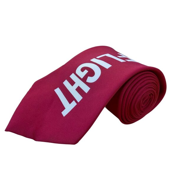 Museum Artifacts Mens Red Silk Neck Tie "Remove Before Flight" Print Handmade - Picture 1 of 8